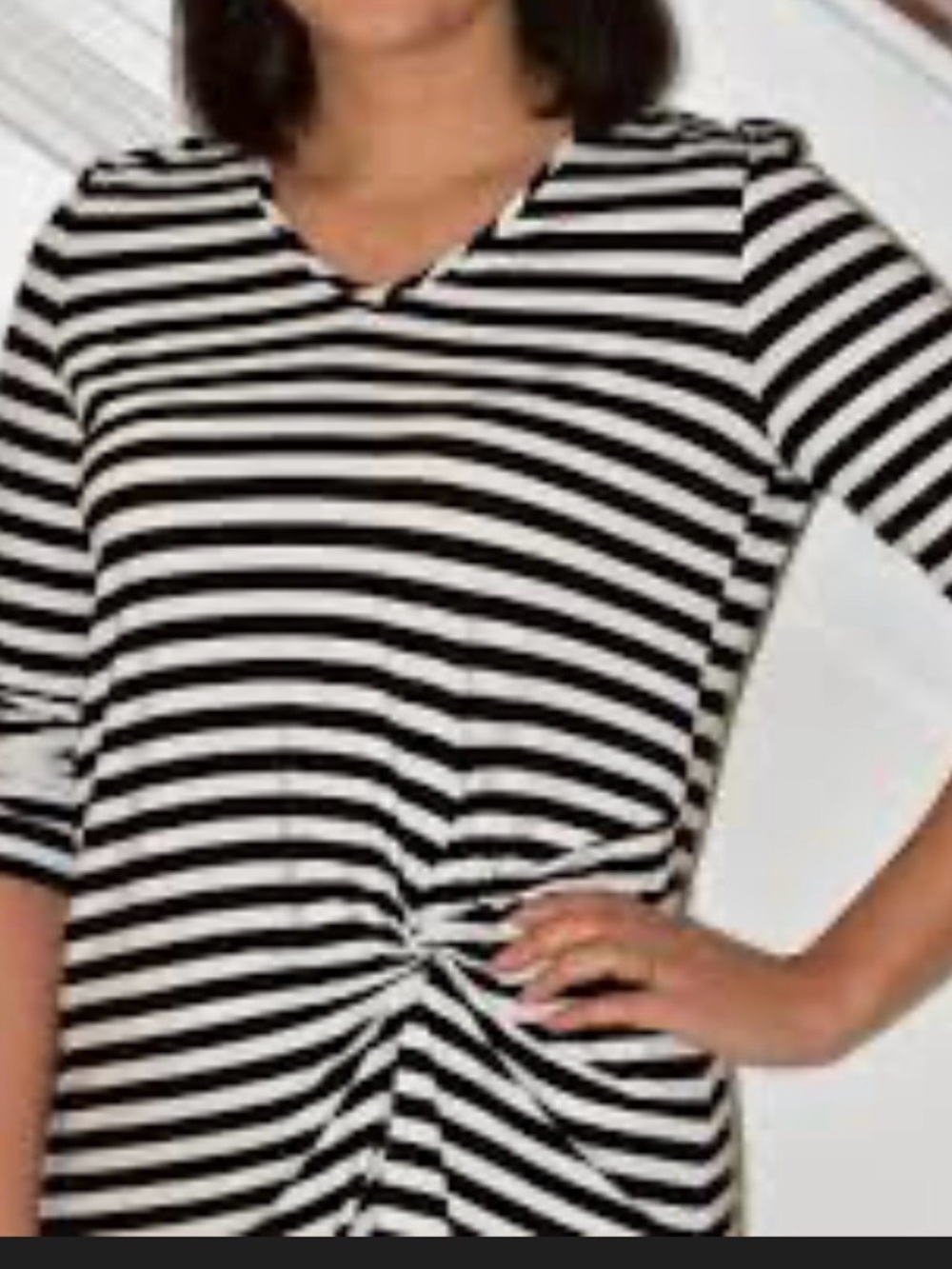 Michael Kors Black and White Striped Long Sleeve Tie-Front Tee